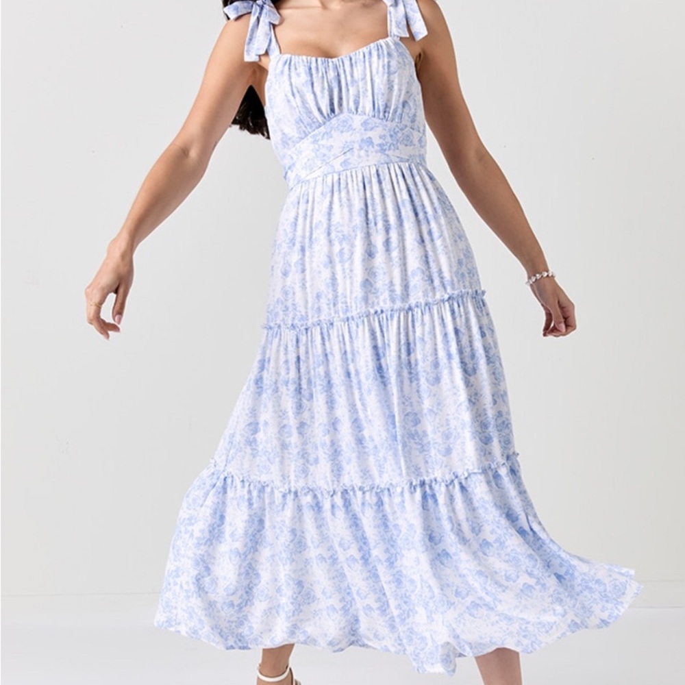 Francesca's Collections Light Blue Floral Maxi Dress